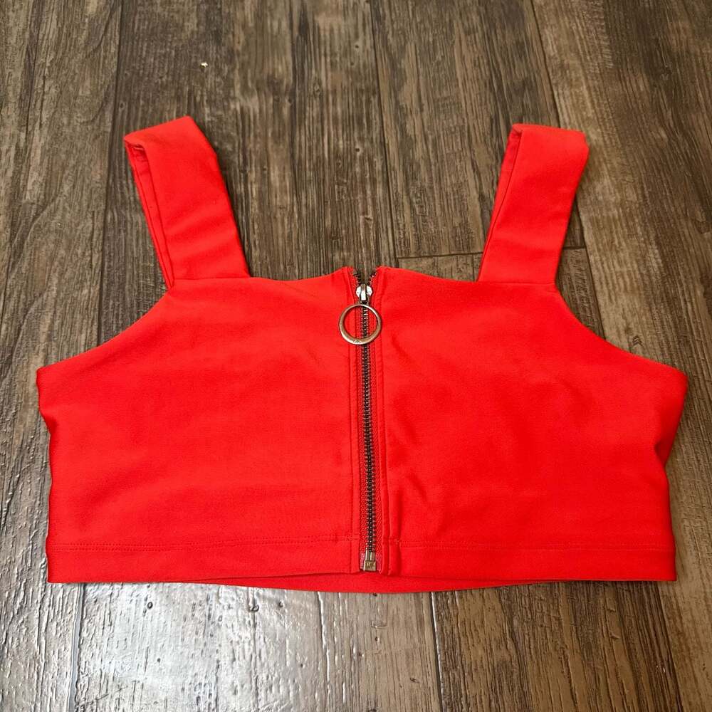 Alo Yoga Red Zip-Front Sports Bra Crop Top Medium